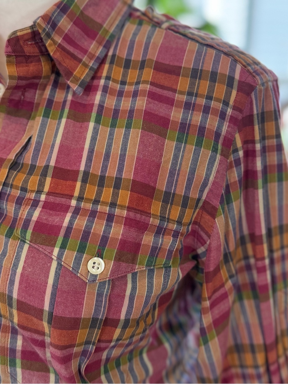 Ralph Lauren Sport Women’s 4 Madras Plaid Button Down Cotton Shirt Preppy - Picture 4 of 10